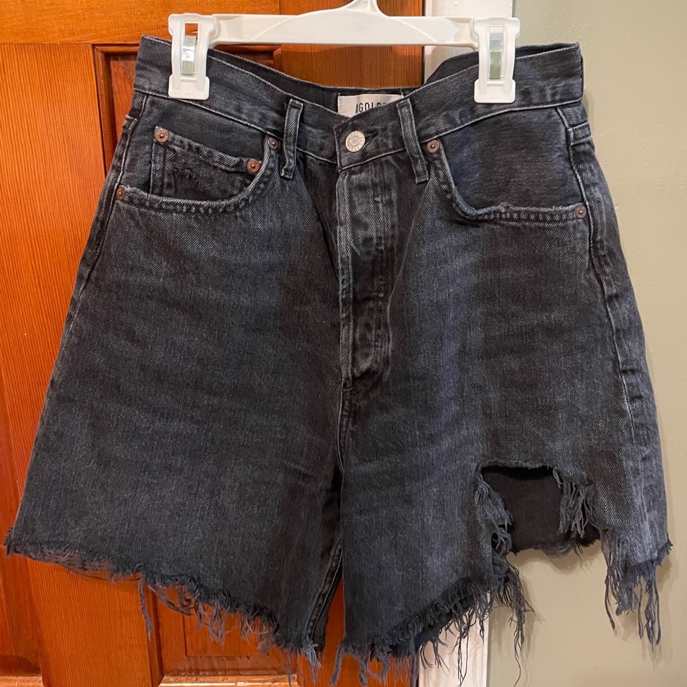 Agolde black Parker long  Distressed Jean Shorts